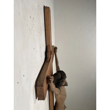 ANTICO GRANDE CRISTO CROCIFISSO EPOCA 1700 LEGNO SCOLPITO CROCE Gesù RELIGIOSO