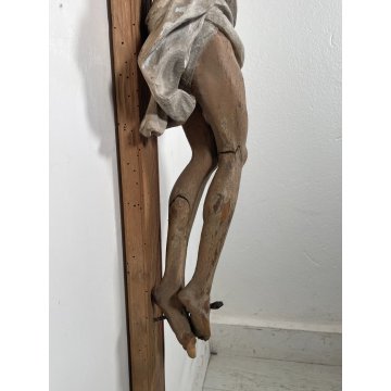 ANTICO GRANDE CRISTO CROCIFISSO EPOCA 1700 LEGNO SCOLPITO CROCE Gesù RELIGIOSO