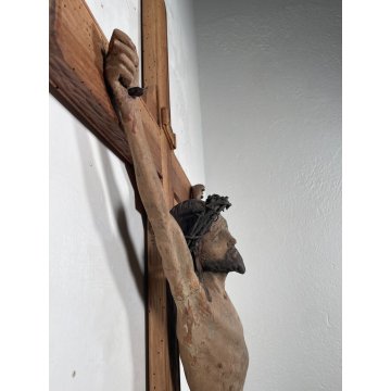 ANTICO GRANDE CRISTO CROCIFISSO EPOCA 1700 LEGNO SCOLPITO CROCE Gesù RELIGIOSO