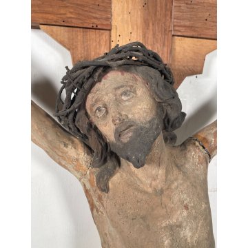 ANTICO GRANDE CRISTO CROCIFISSO EPOCA 1700 LEGNO SCOLPITO CROCE Gesù RELIGIOSO