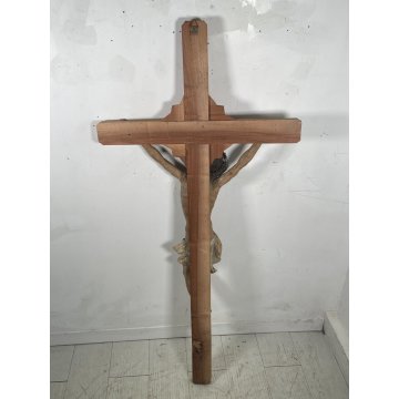 ANTICO GRANDE CRISTO CROCIFISSO EPOCA 1700 LEGNO SCOLPITO CROCE Gesù RELIGIOSO