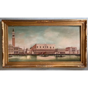 GRANDE ANTICO QUADRO OLIO TELA G. Vitali VEDUTA Bacino di San Marco VENEZIA '900