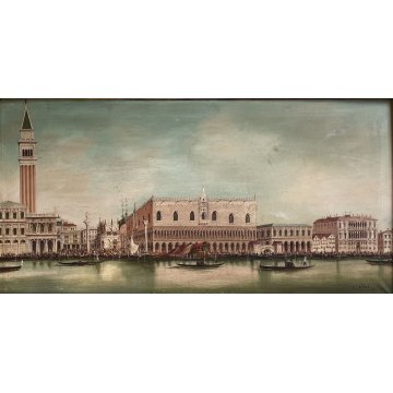 GRANDE ANTICO QUADRO OLIO TELA G. Vitali VEDUTA Bacino di San Marco VENEZIA '900