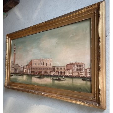 GRANDE ANTICO QUADRO OLIO TELA G. Vitali VEDUTA Bacino di San Marco VENEZIA '900