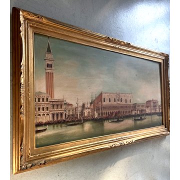 GRANDE ANTICO QUADRO OLIO TELA G. Vitali VEDUTA Bacino di San Marco VENEZIA '900