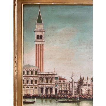 GRANDE ANTICO QUADRO OLIO TELA G. Vitali VEDUTA Bacino di San Marco VENEZIA '900