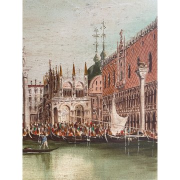 GRANDE ANTICO QUADRO OLIO TELA G. Vitali VEDUTA Bacino di San Marco VENEZIA '900