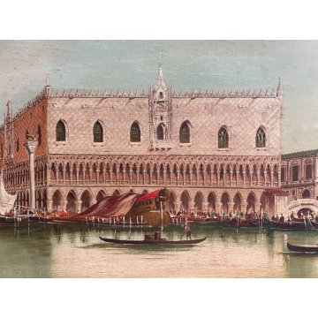 GRANDE ANTICO QUADRO OLIO TELA G. Vitali VEDUTA Bacino di San Marco VENEZIA '900