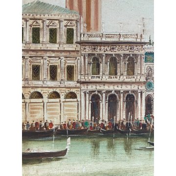 GRANDE ANTICO QUADRO OLIO TELA G. Vitali VEDUTA Bacino di San Marco VENEZIA '900