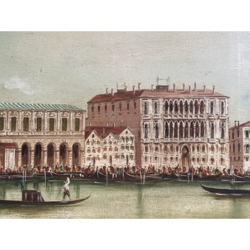 GRANDE ANTICO QUADRO OLIO TELA G. Vitali VEDUTA Bacino di San Marco VENEZIA '900