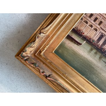 GRANDE ANTICO QUADRO OLIO TELA G. Vitali VEDUTA Bacino di San Marco VENEZIA '900