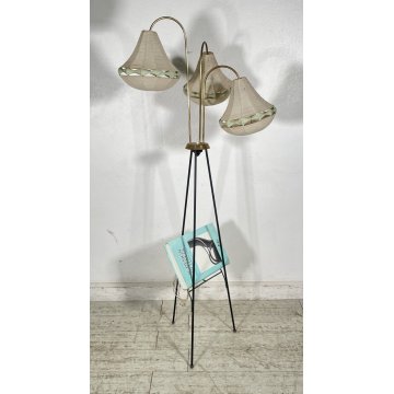 LAMPADA DA TERRA VINTAGE ANNI 50 PORTA RIVISTE OTTONE 3 LUCI DESIGN PIANTANA