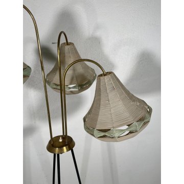 LAMPADA DA TERRA VINTAGE ANNI 50 PORTA RIVISTE OTTONE 3 LUCI DESIGN PIANTANA