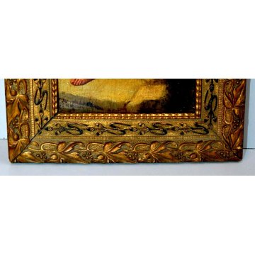 ANTICO PICCOLO QUADRO DIPINTO OLIO TAVOLA VECCHIO CONTADINO SCALA IMPAGLIATORE 