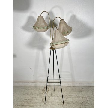 LAMPADA DA TERRA VINTAGE ANNI 50 PORTA RIVISTE OTTONE 3 LUCI DESIGN PIANTANA