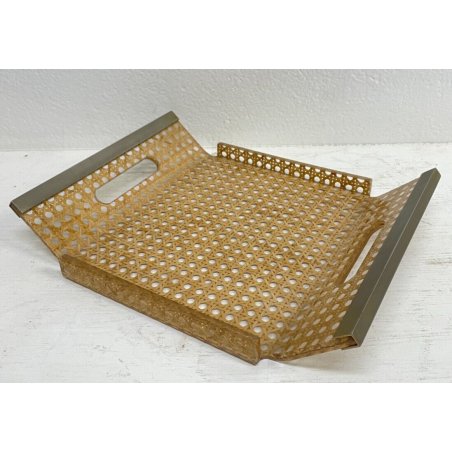 VASSOIO VINTAGE PLEXIGLASS PAGLIA DI VIENNA DEISGN CESTINO CENTRO TAVOLA ANNI 70