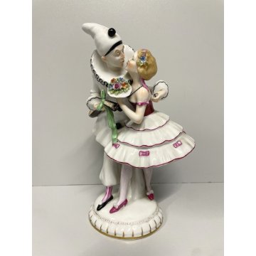 SCULTURA PORCELLANA GINORI Schwarza Saalbahn Pierrot Colombina 23 cm/h DECO' 900