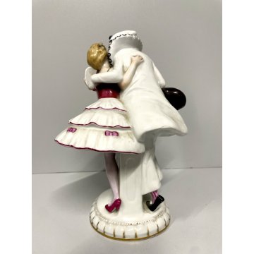 SCULTURA PORCELLANA GINORI Schwarza Saalbahn Pierrot Colombina 23 cm/h DECO' 900