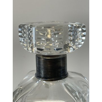 ANTICA BOTTIGLIA Whisky DECANTER CRISTALLO MOLATO COLLARE ARGENTO 800 ART DECO'