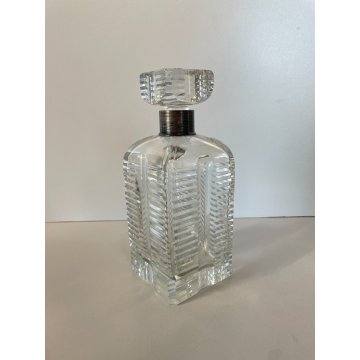 ANTICA BOTTIGLIA Whisky DECANTER CRISTALLO MOLATO COLLARE ARGENTO 800 ART DECO'