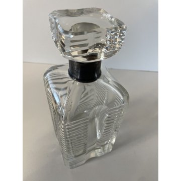 ANTICA BOTTIGLIA Whisky DECANTER CRISTALLO MOLATO COLLARE ARGENTO 800 ART DECO'