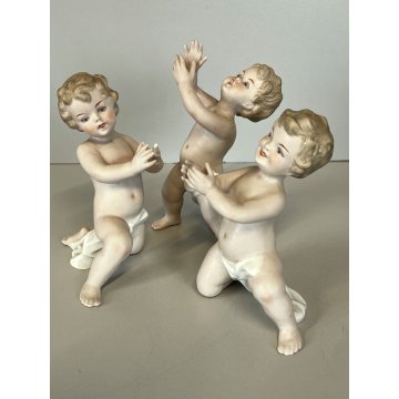 4 FIGURE PUTTO PORCELLANA Biscuit CAPODIMONTE CHERUBINI AMORINI ANGIOLETTI '900