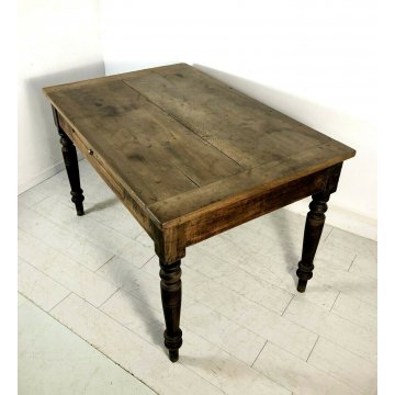 ANTICO TAVOLO in NOCE CASTAGNO CON CASSETTO GAMBE TORNITE 1800 EPOCA 130x86x81H