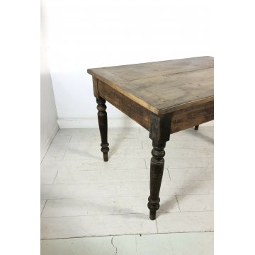 ANTICO TAVOLO in NOCE CASTAGNO CON CASSETTO GAMBE TORNITE 1800 EPOCA 130x86x81H