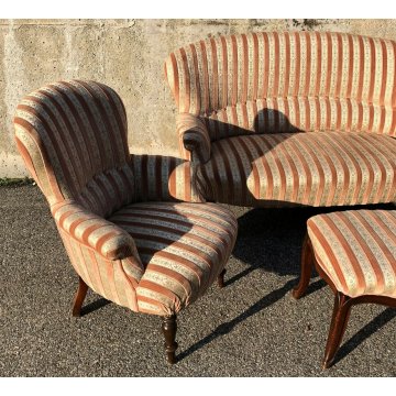 SET SALOTTO LUIGI FILIPPO DIVANO 2 POLTRONE POGGIA PIEDI 1800 SOFA PUOF VELLUTO 