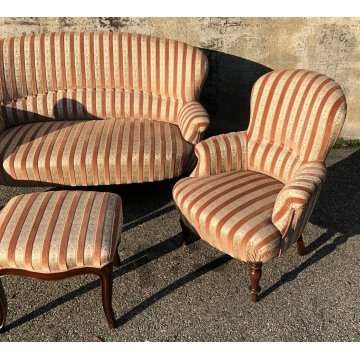 SET SALOTTO LUIGI FILIPPO DIVANO 2 POLTRONE POGGIA PIEDI 1800 SOFA PUOF VELLUTO 