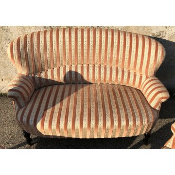 SET SALOTTO LUIGI FILIPPO DIVANO 2 POLTRONE POGGIA PIEDI 1800 SOFA PUOF VELLUTO 