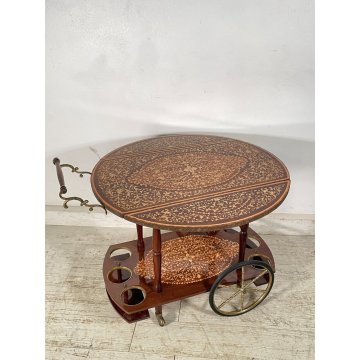 CARRELLO A BANDELLE PORTAVIVANDE BOTTIGLIE VINTAGE LEGNO INTERSIATO VITTORIANO