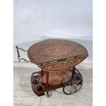 CARRELLO A BANDELLE PORTAVIVANDE BOTTIGLIE VINTAGE LEGNO INTERSIATO VITTORIANO