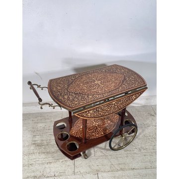 CARRELLO A BANDELLE PORTAVIVANDE BOTTIGLIE VINTAGE LEGNO INTERSIATO VITTORIANO