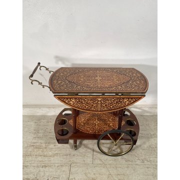 CARRELLO A BANDELLE PORTAVIVANDE BOTTIGLIE VINTAGE LEGNO INTERSIATO VITTORIANO