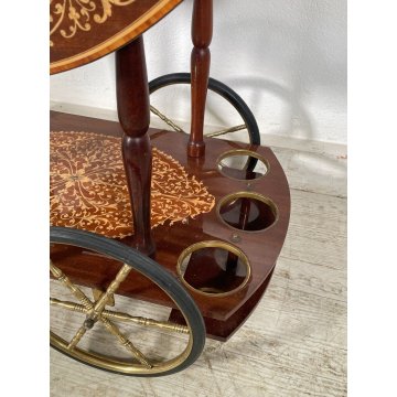 CARRELLO A BANDELLE PORTAVIVANDE BOTTIGLIE VINTAGE LEGNO INTERSIATO VITTORIANO