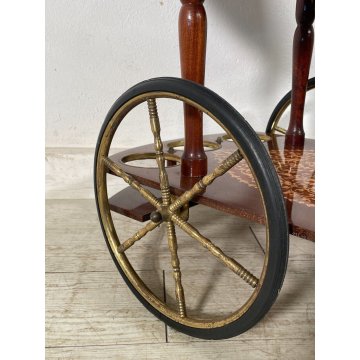 CARRELLO A BANDELLE PORTAVIVANDE BOTTIGLIE VINTAGE LEGNO INTERSIATO VITTORIANO