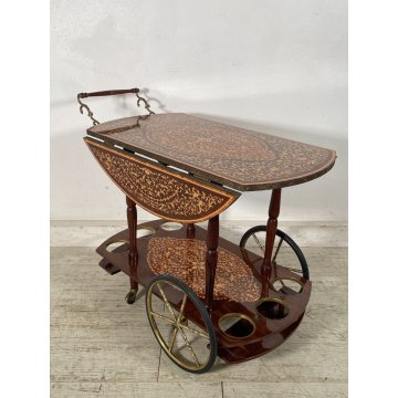 CARRELLO A BANDELLE PORTAVIVANDE BOTTIGLIE VINTAGE LEGNO INTERSIATO VITTORIANO