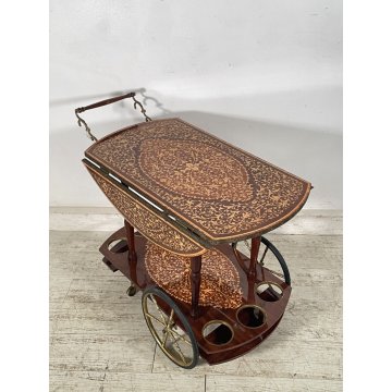 CARRELLO A BANDELLE PORTAVIVANDE BOTTIGLIE VINTAGE LEGNO INTERSIATO VITTORIANO