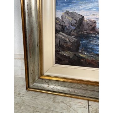 QUADRO OLIO TELA DIPINTO A. Brioschi PAESAGGIO MARINA PESCATORI BARCHE A VELA