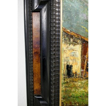 GRANDE ANTICO QUADRO OLIO TELA F. Carena PAESAGGIO BAITE MONTAGNA PRIMO '900