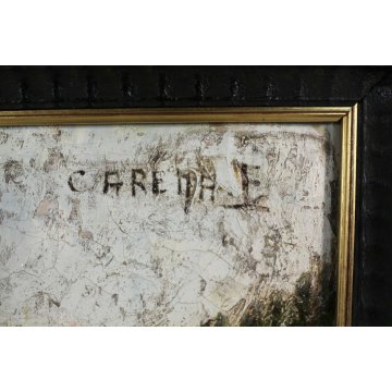 GRANDE ANTICO QUADRO OLIO TELA F. Carena PAESAGGIO BAITE MONTAGNA PRIMO '900