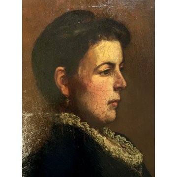 ANTICO DIPINTO OLIO RITRATTO NOBILDONNA INGLESE FIGURA FEMMINILE MONOGRAMMA AE88