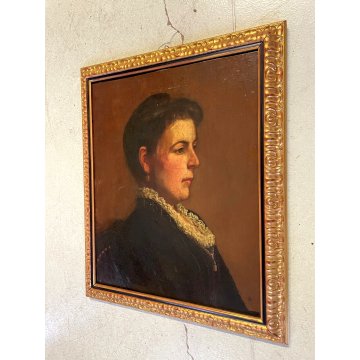 ANTICO DIPINTO OLIO RITRATTO NOBILDONNA INGLESE FIGURA FEMMINILE MONOGRAMMA AE88