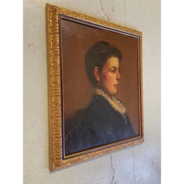 ANTICO DIPINTO OLIO RITRATTO NOBILDONNA INGLESE FIGURA FEMMINILE MONOGRAMMA AE88