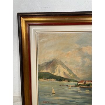 QUADRO DIPINTO PAESAGGIO LAGO MAGGIORE OLIO TELA ISOLA PESCATORI BORROMEO STRESA