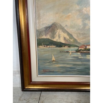 QUADRO DIPINTO PAESAGGIO LAGO MAGGIORE OLIO TELA ISOLA PESCATORI BORROMEO STRESA