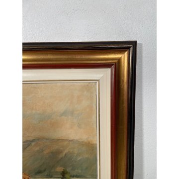 QUADRO DIPINTO PAESAGGIO LAGO MAGGIORE OLIO TELA ISOLA PESCATORI BORROMEO STRESA