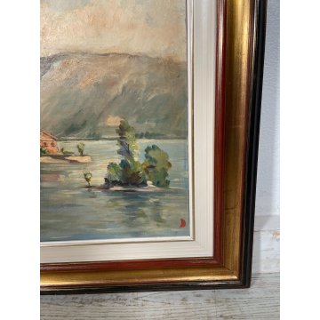 QUADRO DIPINTO PAESAGGIO LAGO MAGGIORE OLIO TELA ISOLA PESCATORI BORROMEO STRESA