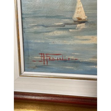 QUADRO DIPINTO PAESAGGIO LAGO MAGGIORE OLIO TELA ISOLA PESCATORI BORROMEO STRESA